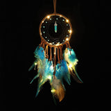 Dream Catcher, Native American HandmadeTassels Boho Feather Dream Catchers with LED Light, Dreamcathers Gift for Bedroom Home Hanging Decor (Blue)