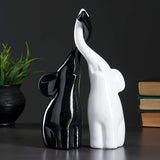 White Black Elephant Figurines with Trunk Up 10 in - Polystone Ceramic Stacked Elephant Statuettes Home Decor Shelf Accent - Rojos Blancos Par De Suerte Enamorados Elefantes para El Hogar Decoracion