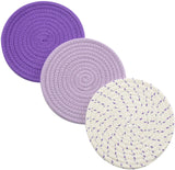 Potholders Set Trivets Set 100% Pure Cotton Thread Weave Hot Pot Holders Set (Set of 3) Stylish Coasters, Hot Pads, Hot Mats,Spoon Rest For Cooking and Baking by Diameter 7 Inches (Gray)