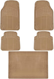 Heavy Duty 5pc Front & Rear Rubber Mats w/ Trunk Liner - All Weather Protection - Universal Car Truck SUV - Beige