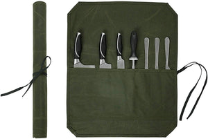 Knife Cases Organizer-Durable Waxed Canvas Construction-7 Pockets-16 oz (Khaki)