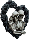 DWK - Our Love is Eternal - Beautiful Gothic Skeleton Lovers Embracing on Black Rose Wreath Wall Sculpture Romantic Goth Valentine's Day Gift Home Decor Accent Door1 - 13"