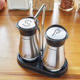 Salt and Pepper Shakers Set - High Grade Stainless Steel with Glass Bottom and 4' Stand - 4" x 6" x 2", 4 oz.