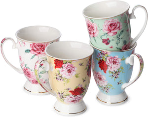 BTaT- Tea Cups, Tea Cups and Saucers Set of 4, Tea Set, Floral Tea Cups (8oz), Tea Cups and Saucers Set, Tea Set, Porcelain Tea Cups, Tea Cups for Tea Party, Rose Teacups, China Tea Cups (Bone China)