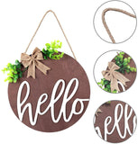 Hello Sign Rustic Front Door Decorative Round Wood Farmhouse Porch Decoration Home, Antique Wood Round Sign Hello Door Sign (Brown)