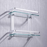 KES Aluminum Bathroom Glass Shelf 2 Tier Tempered Glass Rectangular Double Deck Extra Thick Silver Sand Sprayed Wall Mounted, A4126B