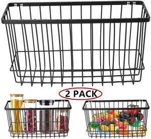 Over the Cabinet Door Organizer Holder, EINFAGOOD Wall Basket No Drilling with Adhesive Pads, 2 Pack Black(Door Baskets)