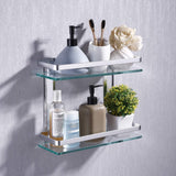 KES Aluminum Bathroom Glass Shelf 2 Tier Tempered Glass Rectangular Double Deck Extra Thick Silver Sand Sprayed Wall Mounted, A4126B