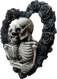 DWK - Our Love is Eternal - Beautiful Gothic Skeleton Lovers Embracing on Black Rose Wreath Wall Sculpture Romantic Goth Valentine's Day Gift Home Decor Accent Door1 - 13"