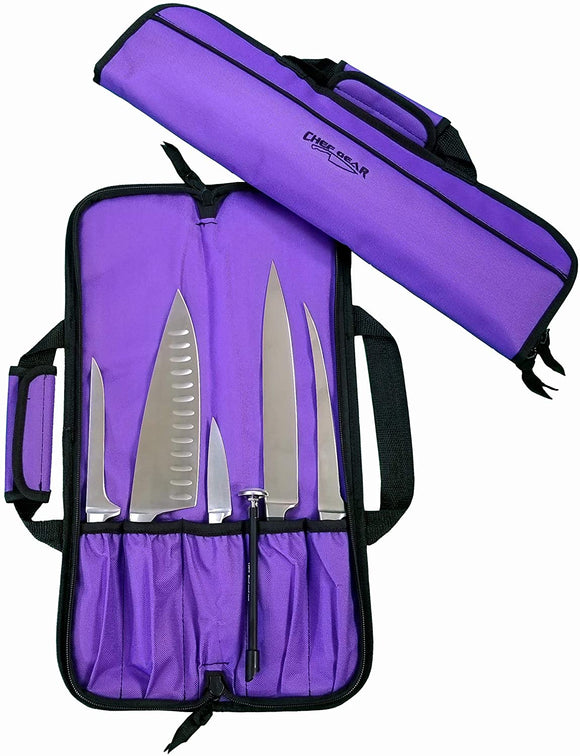 Ergo Chef 5 Pocket Padded Chef Knife Case Roll, Bifold, Purple