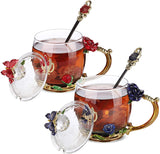 BTaT- Tea Cups with Lids, Pack of 2, Glass Tea Cup, Fancy Tea Cups, Gifts for Women, Tea Mugs for Women, Flower Tea Cup, Blown Glass, Tea Cup Gift, TeaCup, Tea Sets for Women, Gift Ideas for Women