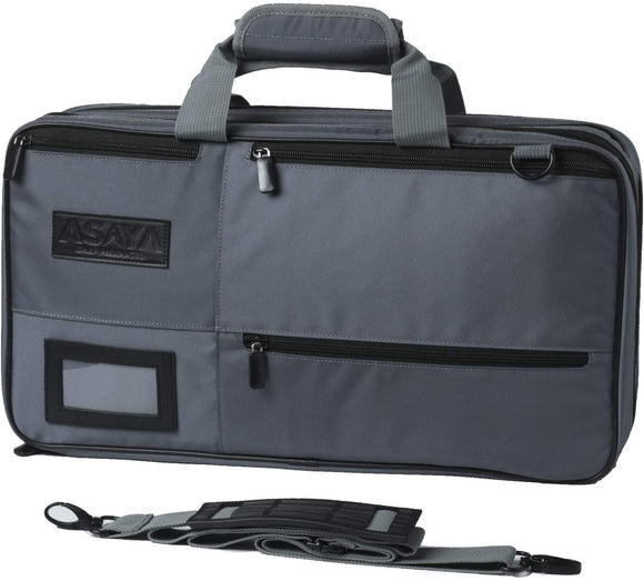 Asaya Chef Knife Bag - 28 Pockets for Knives and Kitchen Utensils - Durable Ballistic Nylon, Black Stainless Steel Hardware, Card Holder and Adjustable Shoulder Strap - Knifes not Included