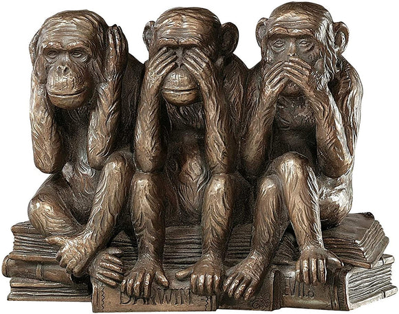 Design Toscano PD0093 Hear-No, See-No, Speak-No Evil Monkeys Animal Statue Three Truths of Man Figurine, 7 Inch, Polyresin, Bronze Finish