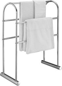 MyGift Chrome-Plated 5 Bar Towel Stand Organizer, 32-Inch Freestanding Bath Drying Rack