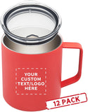 Kenai Powder Coated Travel Mugs - 12 pack - Customizable Text, Logo - 13.5 oz Coffee Mug - Great For Camping - Red