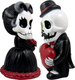 DWK - Sir Coffinswood & Lady Casket - Adorable Hand-Painted Skeleton Couple Collectible 2-Piece Figurine Set Victorian Gothic Lovers Halloween Decorations Romantic Gift Home Decor Accent, 5.5-inch