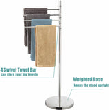 Naturous 4 Swivel Arm Towel Rack Holder, Freestanding Hand Towel Bar Stand with Round Base, Stainless Steel Bathroom Towel/Kitchen Towel Rack Stand