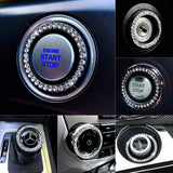 Bling Car Decor Crystal Rhinestone Car Bling Ring Emblem Sticker, Bling Car Accessories for Women, Push to Start Button, Key Ignition Starter & Knob Ring, Interior Glam Car Decor Accessory (Silver)