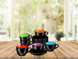 Espresso Cups with Saucers by Bruntmor - 6 ounce - Set of 6, Matte Black