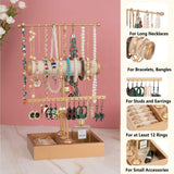 Jewelry Organizer 3 Tier Jewelry Stand Holder Jewelry Tree Stand Jewelry Display Stand Tower Rack Necklace and Earring Holder T Bar Jewelry Hanger Tree for Jewelry Display (Gold)