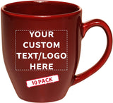 Large Mugs - 16 oz. - 10 pack - Customizable Text, Logo - Bistro Glossy Coffee Mug Set - Great Gift Cup for the Holiday - Black