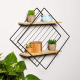 2 Tier Wall Shelf, Floating Geometric Diamond Rustic Decor (17 x 17 x 4.5 in)