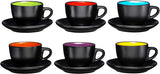 Espresso Cups with Saucers by Bruntmor - 6 ounce - Set of 6, Matte Black