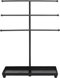 Modern Black Metal 3 Tier Tabletop Bracelet & Necklace Jewelry Organizer Display Tree Rack w/ Ring Tray