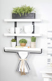 Del Hutson Designs Floating 24 Inch Wooden 3-Tier Industrial Shelf with Towel Bar, White