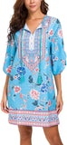 Women Bohemian Neck Tie Vintage Printed Ethnic Style Summer Shift Dress