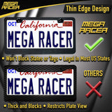 Mega Racer Carbon Fiber License Plate Frame - Black Aluminum Metal with 3K 2x2 Twill Carbon Fiber Printed Pattern - 2 Hole with Screws Kit Clear Coat UV Protection Waterproof Car Wash Safe, 1 Piece