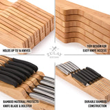 Zulay Kitchen Bamboo Knife Drawer Organizer Insert - Edge-Protecting Knife Organizer Block Holds Up To 16 Knives - Smooth Finish Drawer Knife Organizer Tray Fits In Most Drawers For Kitchen