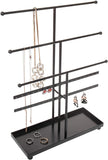 MyGift 5 T-Bar Modern Black Metal Jewelry Organizer for Bracelets, Necklaces and Earrings with Ring Tray