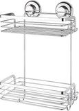 HASKO accessories Suction Cup Shower Caddy, Bath Shelf with Hooks, 2 Tier Wall Mounted Basket for Bathroom and Kitchen Storage, Adhesive 3M Stick Discs Included (Polished Stainless Steel SS304)