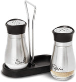 Salt and Pepper Shakers Set - High Grade Stainless Steel with Glass Bottom and 4' Stand - 4" x 6" x 2", 4 oz.