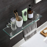 KES Glass Shelf 16" Tempered Glass Floating Shelf Wall Mount Glass Shelves for Bathroom Wall Shelf with Towel Bar SUS304 Stainless Steel Glass Shower Shelf Brushed Steel, A2022-2