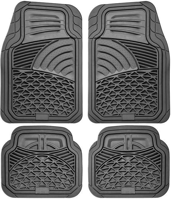 OxGord Tactical All-Weather Rubber Floor-Mats - Waterproof Protector for Spills, Dog, Pets, Car, SUV, Minivan, Truck - 4-Piece Set Gray