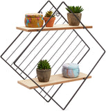 2 Tier Wall Shelf, Floating Geometric Diamond Rustic Decor (17 x 17 x 4.5 in)