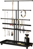 MyGift 5 T-Bar Modern Black Metal Jewelry Organizer for Bracelets, Necklaces and Earrings with Ring Tray