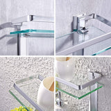 KES Aluminum Bathroom Glass Shelf 2 Tier Tempered Glass Rectangular Double Deck Extra Thick Silver Sand Sprayed Wall Mounted, A4126B