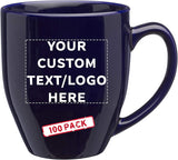 Large Mugs - 16 oz. - 10 pack - Customizable Text, Logo - Bistro Glossy Coffee Mug Set - Great Gift Cup for the Holiday - Black