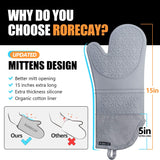 Rorecay Extra Long Oven Mitts and Pot Holders Sets: Heat Resistant Silicone Oven Mittens with Mini Oven Gloves and Hot Pads Potholders for Kitchen Baking Cooking, Quilted Liner, Gray, Pack of 6