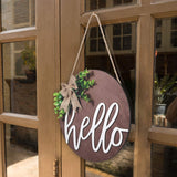 Hello Sign Rustic Front Door Decorative Round Wood Farmhouse Porch Decoration Home, Antique Wood Round Sign Hello Door Sign (Brown)