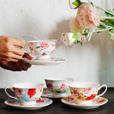 BTaT- Tea Cups, Tea Cups and Saucers Set of 4, Tea Set, Floral Tea Cups (8oz), Tea Cups and Saucers Set, Tea Set, Porcelain Tea Cups, Tea Cups for Tea Party, Rose Teacups, China Tea Cups (Bone China)