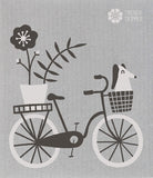 Trendy Tripper Swedish Dishcloth/Sponge Cloth, Mid-Century Modern Design: Set of 2 Bike + Bicycles Black + White (Black + White on Grey)