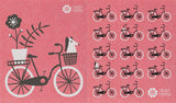 Trendy Tripper Swedish Dishcloth/Sponge Cloth, Mid-Century Modern Design: Set of 2 Bike + Bicycles Black + White (Black + White on Grey)