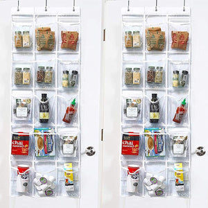 FiveRen 2 Pieces Over-the-Door Hanging Pantry Organizer and Kitchen Storage Unit with 15 Crystal-Clear Vinyl Pockets and 3 Metal Hooks