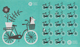 Trendy Tripper Swedish Dishcloth/Sponge Cloth, Mid-Century Modern Design: Set of 2 Bike + Bicycles Black + White (Black + White on Grey)