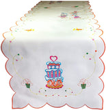 K & K TABLETOPS Happy Birthday Cut Work Table Runner Tablecloth Embroidered Party Decoration Decor (15" x 34")