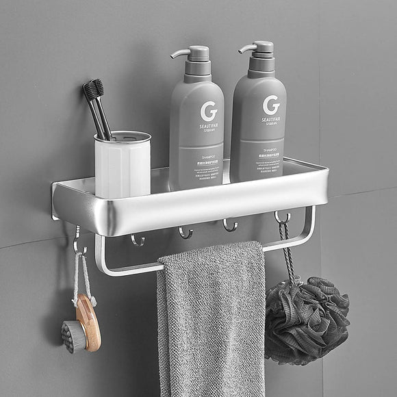 Delysia King Bathroom Shelves with Towel Bar,Wall Mounted Shower Storage Shelves Organizer for Bathroom,Kitchen (Silver)